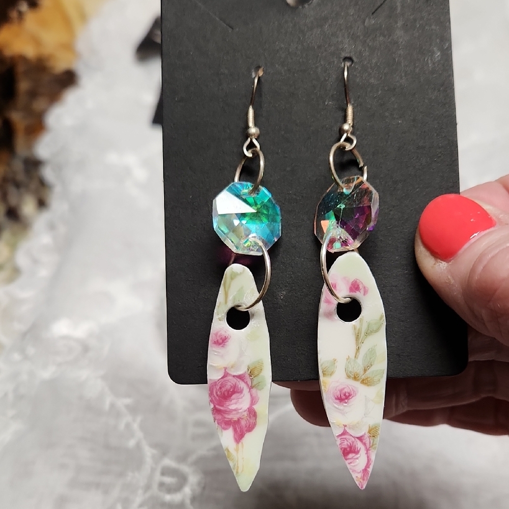 Floral Drop Earrings with Crystal Accents